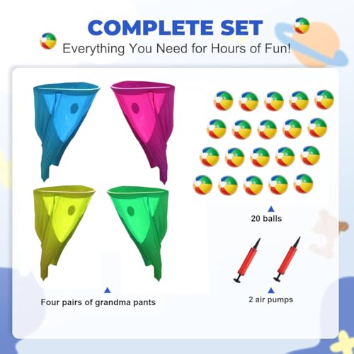 Granny Pants Yard Game, Outdoor Games for Adults, with 20 Inflatable Balls & 2 Air Pumps (Random Colors), The Ultimate Family Reunion Backyard Party Games - 4PC