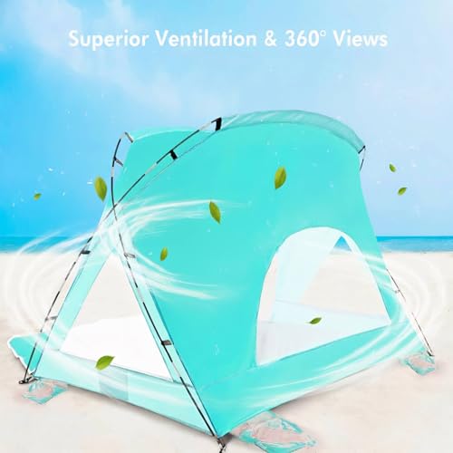Beach Tent, Portable Sun Shelter for 2/3/4/6-8 Person with UPF 50+ UV Protection, Easy Setup Waterproof Beach Shade Canopy Cabana for Family Outdoor and Picnics, Fishing with Carrying Bag - color: Turquoise Ocean, size: Deluxe 6-Person