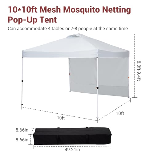 10x10 Red Pop-Up Canopy Tent with Side Walls, Waterproof Sun Shelter, Portable Outdoor Tent for Camping, Beach, Garden & Backyard - color: White with side wall, size: 10x10ft