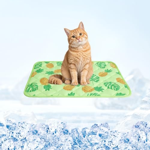 Dog Cooling Mat,15.5" x 19.5"Thicken Self-Cooling Mat for Dog&Cat,Internal Waterproof& Endothermic,Washable Pet Ice Cool Pad Blanket,Pet Sleeping Pad for Indoor Outdoor in Summer, Non-Toxic, Green S - color: Green Pineapple, size: Small 15.5IN x 19.5IN