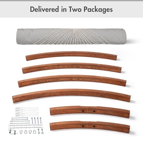 ANOW 13.5FT Curved Wood Stand with Double Hammock, Heavy Duty Larch Wood Arc Stand with 2 Chains, 4 Balance Ropes and 4 Carabiners, Includes Light Gray Hammock with Spreader Bars - color: Light Gray-quilted