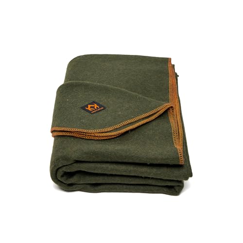 Arcturus Military Wool Blanket - Warm, Thick, Washable - Great for Outdoors, Camping, Stadium Blanket, Picnics, Travel - Car & Bushcraft Survival Kits - color: Olive Green