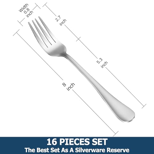 Dinner Forks,Set of 16 Top Food Grade Stainless Steel Silverware Forks,Table Forks,Flatware Forks,8 Inches,Mirror Finish & Dishwasher Safe,Use for Home,Kitchen or Restaurant - size: 16pcs-Silver