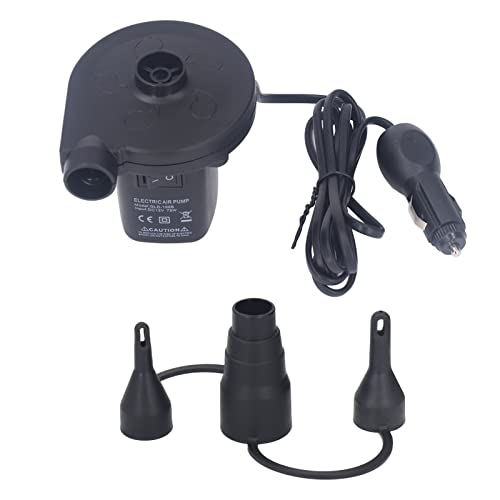 Jeanoko Electric Portable Inflator Deflator Pump with Low Noise 75W Power for Car Inflatable Bed, Boat, Sofa, 3 Nozzle Black