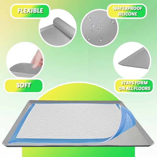 TidyFriend Dog Pee Pad Holder Tray Fits for 28” x 34” Wee Wee Pee Pads - Stable Grip, Raised Edges, Quick-Wipe Silicone Surface Dog Potty Tray Holder for Indoor Flooring Protection (Light Grey) - color: Light Grey