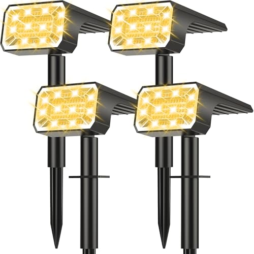 Solar Spot Lights Outdoor Waterproof IP65, [4 Pack/100 LED/4 Modes] Solar Landscape Spotlights, Auto On/Off High Lumens Spot Lights for Outside Yard Garden Pathway(Warm White) - color: Warm White, size: 4 Pack