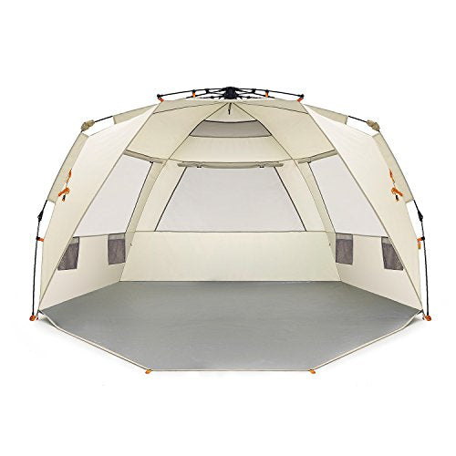 Easthills Outdoors Instant Shader Deluxe XL Beach Tent Easy Up 99" Wide for 4-6 Person Sun Shelter - Extended Zippered Porch Included Beige - color: Instant Shader Deluxe - Beige