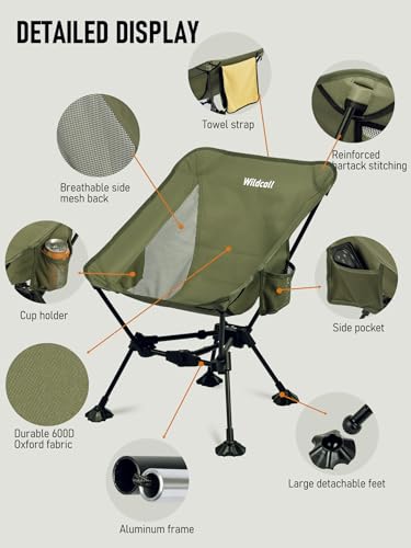 WildCall Lightweight Folding Camping Chair Compact Beach Chair with Anti-Sinking Large Feet - color: 1 X Green