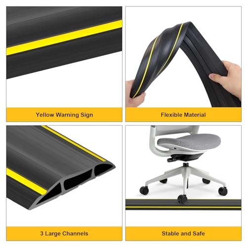 20 Ft Heavy Duty Floor Cord Cover Cable Protector, 3 Channels Protect Cords and Prevent a Trip Hazard— Conceal Wires at Home, Office, Warehouse, Workshop, Concerts - size: 20 Ft