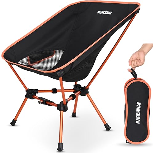 MARCHWAY Lightweight Folding Camping Chair with Spring Lock, Stable Compact Portable for Outdoor Camp, Travel, Beach, Picnic, Festival, Hiking, Backpacking (Lowback Orange) - color: Lowback Orange