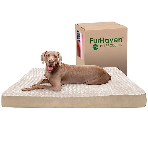 Furhaven Cooling Gel Dog Bed for Large Dogs w/ Removable Washable Cover, For Dogs Up to 125 lbs - Ultra Plush Faux Fur & Suede Mattress - Cream, Jumbo Plus/XXL - color: Ultra Plush Curly Faux Fur (Cream), size: Jumbo Plus