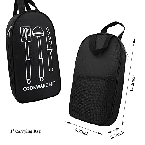 Camping Cooking Utensils Set, Stainless Steel Grill Tools, Camping BBQ Cookware Gear and Equipment for Travel Tenting RV Van Picnic Portable Kitchen Essentials Accessories - color: Black-16 PCS