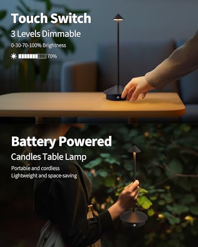 Modern Cordless Table Lamp Set of 2, Portable LED Desk Lamps, 5000mAh Rechargeable Battery Operated Lighting for Bedroom Dining Room Restaurant Coffee Shop Camping Night Light (Black) - color: Black (2 Pack)