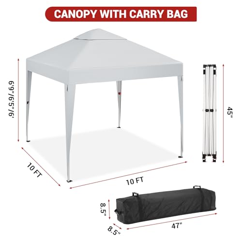 10 x 10 FT Pop Up Canopy Tent, Height Adjustable Sun Shade Shelter with Top Vent, Commercial Portable Instant Canopy with Wheeled Carry Bag, Waterproof Party Tent for Patio, Garden, White - color: White, size: Leg Wrap
