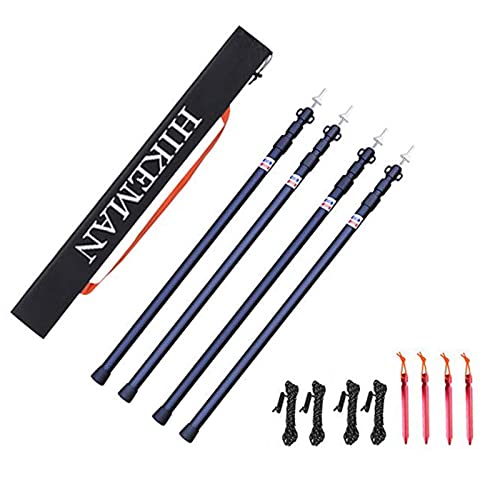 HIKEMAN Tent Poles Camping Poles for Tarp Awning Canopy Porch Sun Sails Tarpaulin Headroom Aluminium Adjustable Telescoping - color: (4 pieces) black