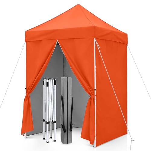 5x5 Pop Up Canopy Tent with Four Sidewalls, Instant Portable Beach Canopy, Outdoor Tent with Carry Bag for Camping, Sports, Tailgating, Events, Orange - color: Orange, size: With Four Walls