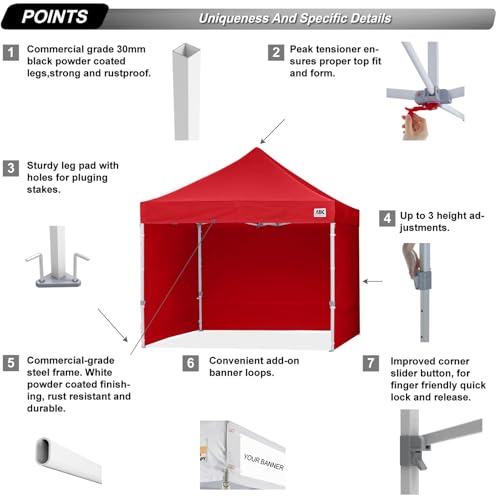 ABCCANOPY Easy Pop Up Canopy Tent with Sidewalls 10x10 Commercial -Series, Red - color: red, size: 10X10