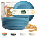Deep Dinner Plates 11 Inch, Plastic Plates Reusable, Unbreakable Wheat Straw Plates Set of 8, Microwave and Dishwasher Safe Big Plate for Steak, Chicken, Casserole - Blue - color: Blue, size: 11 Inch