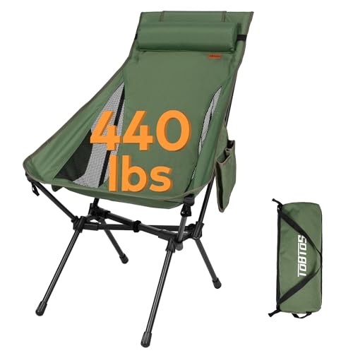 TOBTOS Portable High Back Camping Chair, Support 440 lbs, Ultralight Folding Chair with Head Support, Compact Backpacking Chair for Outdoor Camp Backpacking Fishing (Green) - color: Green-highback