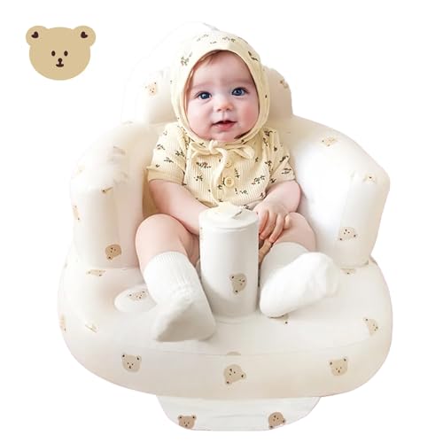Inflatable Baby Seat - Infant Safety Support, Blow Up Baby Floor Seat with Built in Air Pump- Perfect for Travel, Beach, Camping - Ideal for Babies 3 Months and Up (Bear Cub) - color: Bear Cub