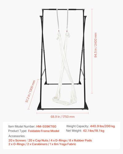VEVOR Yoga Stand Frame, Max 441-551 lbs Load Swing Stand, Triangular Structure Aerial Rig, Aerial Silk Stands with Yoga Hammock, Standard & Height-Adjustable Version - color: White, style: Height-Adjustable Version