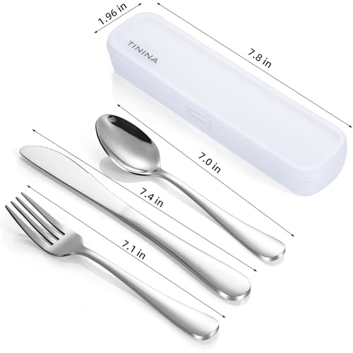 Travel Utensils with Case, 4-Piece Stainless Steel Portable Cutlery Set, Reinforced Case with Buckle Design, Lunch Box for Camping Work School, Include Fork Spoon Knife, Dishwasher Safe, Silver - color: Silver