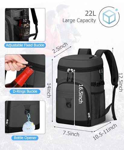 Cooler Backpack, 22L Waterproof Soft Backpack Coolers Leak Proof Beach Backpack Insulated Picnic Lunch Bag for Fishing Camping,Beach,Hiking,Travel - color: Gray