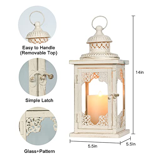 NEEDOMO Large Lanterns Decorative Indoor, 14'' Vintage Outdoor Lanterns with Clear Glass, Metal Candle Holder Lantern Rustic Farmhouse Shelf Decor for Indoor Outdoor Events Wedding and Party - size: 14"H