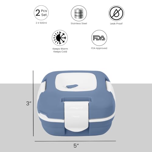 Pinnacle Insulated Leak Proof Lunch Box for Adults and Kids - Thermal Lunch Container With NEW Heat Release Valve 16 oz ~Set of 2~ Navy-Green - color: Navy-Green
