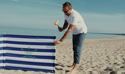 Premium 20 ft Beach Windscreen, Privacy Screen, Wind Blocker - Original Nautical, Free Rubber Mallet and Carry Bag Included - color: Original Nautical