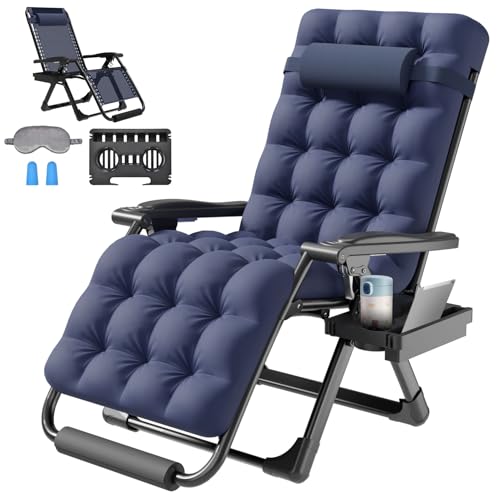 ZENPETIO 26In Zero Gravity Chair, Zero Gravity Recliner Lounge Chair for Indoor and Outdoor, Reclining Camping Chair for Lawn and Patio, Anti Gravity Chair w/Cushion, Cup Holder and Footrest, 440LBS - color: Blue