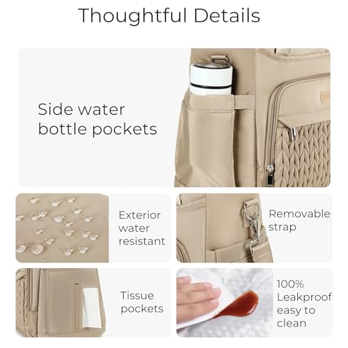 AIJIEKE Extra Large Lunch Bag for Women & Men, Insulated Leakproof Lunch Box for Work, Reusable Adult Lunch Tote with Shoulder Strap, Multi-Pocket Cooler Bag for Office, Picnic, Beach, Brown - color: Brown Taupe
