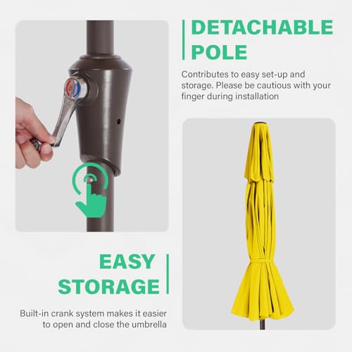 JEAREY 9' 2-Tiers Patio Umbrellas Outdoor Table Market Umbrella w/Push Button Tilt/Crank, 8 Sturdy Ribs, UV Protection Waterproof Sunproof(Yellow) - color: Yellow