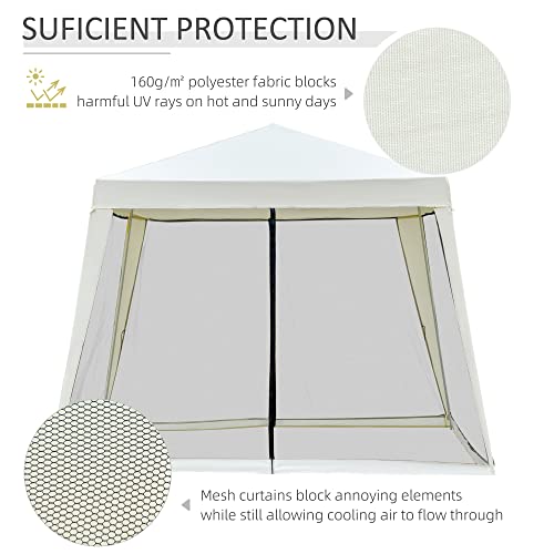 Outsunny 10'x10' Outdoor Canopy Tent, Slant Leg Sun Shelter with Mesh Sidewalls, Patio Tents for Parties, Cream White - color: Cream White
