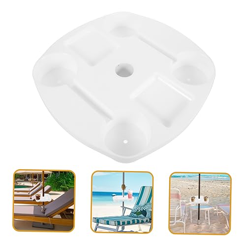 BESPORTBLE Outdoor Umbrella Table Tray for Beach and Patio with Cup Holders Sturdy Plastic Outdoor Umbrella Tray with Snack Compartment