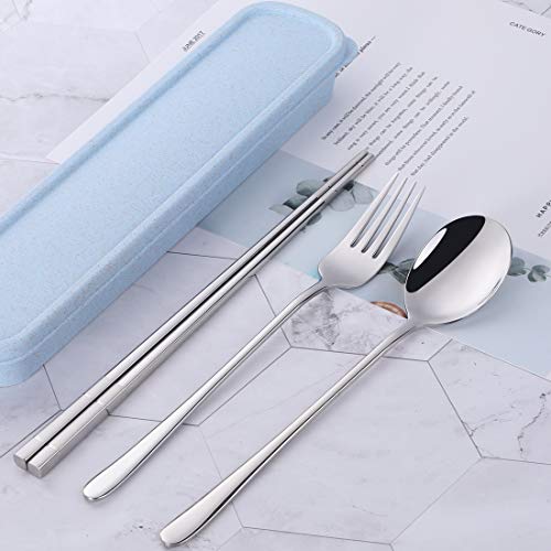 3 PCS Outdoor Flatware Set Fork Spoon Chopsticks/Travel Flatware Set with a Case - color: Black