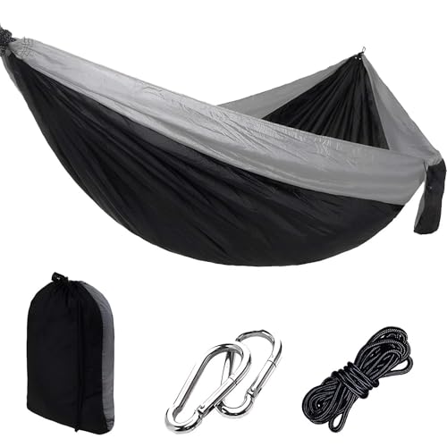 Camping Hammocks, Single Hammock with Tree Straps, Portable Lightweight Parachute Nylon Camping Gear for Outside Hiking Beach Backpack Survival Travel (Silver Gray) - color: Silver Gray