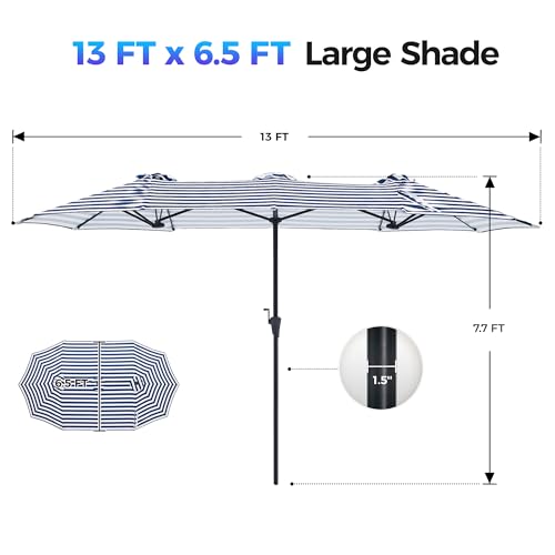 SUPERJARE 13FT Outdoor Umbrella for Patio, Double sided Pool Umbrellas with Fade Resistant Canopy, Large Table Umbrella for Deck, Market, Backyard - Blue & White Stripe - color: Blue & White Stripe, size: 13FT