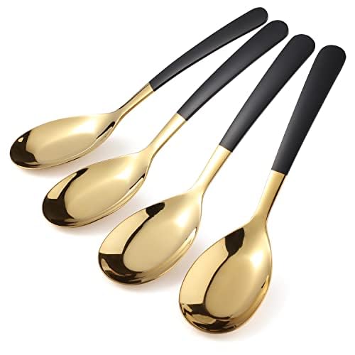 Stainless Steel Dinner Spoons Set of 4 - Long Handle Mirror Polished Ice Cream Spoons