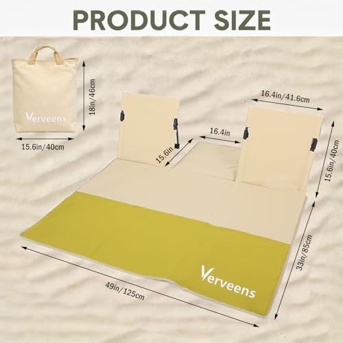 2-Person Portable Beach Lounge Chair with Carry Bag - Lightweight Outdoor Picnic Mat with Back Support for Beach Picnic Concerts Camping & Park (Beige and Yellow) - color: Beige and Yellow