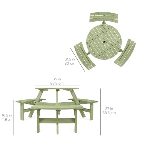 Best Choice Products 6-Person Circular Outdoor Wooden Picnic Table for Patio, Backyard, Garden, DIY w/ 3 Built-in Benches, 500lb Capacity - Sage Green - color: Sage Green