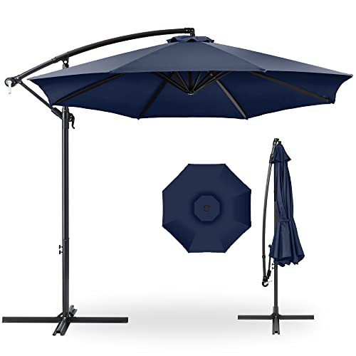 Best Choice Products 10ft Offset Cantilever Hanging Market Patio Umbrella, 8 Sturdy Ribs, Easy Adjustment - Navy Blue - color: Navy Blue, size: Offset