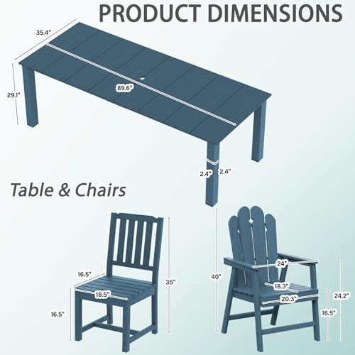 11-Piece Patio Dining Set, Outdoor Dining Set for 10, HDPE All-Weather Outdoor Furniture with 89.57” Umbrella Hole Table, 2 Armchairs & 8 Armless Chairs, Navy - color: Navy, size: 2 Armchairs & 8 Armless Chairs