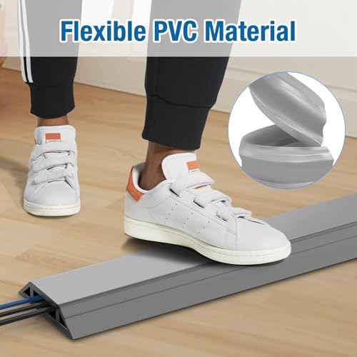 Eapele Floor Cord Cover 6.5ft Cord Covers for Wires on Floor, Heavy Duty Extension Cord Cover, Rubber Floor Cable Cover, Prevent Trip Hazard for Sidewalk Home Office Outdoor or Indoor Settings - color: Beige (grey tone), size: 6.5 feet-1pc