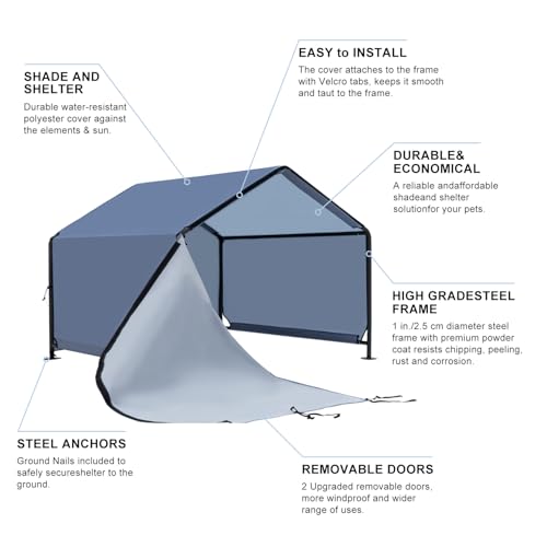 Dog Shade Shelter 2.5'x2.1'x2.1' for Small Dogs, Pet Outdoor Tent with Upgraded Doors, Outside Sun Rain Canopy Pet House for Dogs, Cats, Small Animals and Livestock, Navy Blue - style: Navy Blue-S