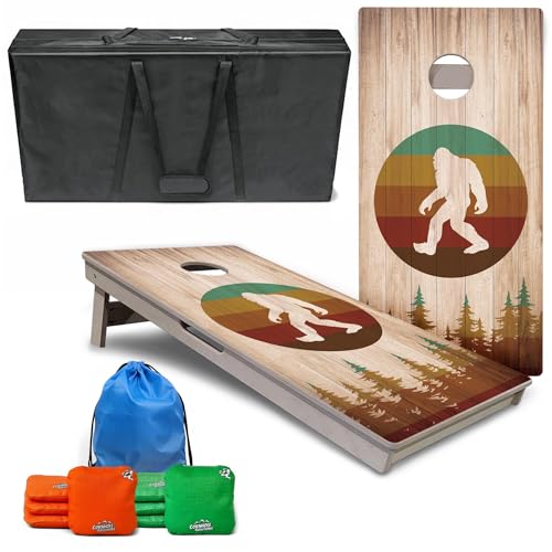 Cornhole Solutions PRO Tournament Cornhole Bundle – Regulation 4 ft x 2 ft Professional Set – ¾″ Baltic Birch Plywood – Folding Legs – UV Printed & Clear Coated – Made in USA - color: Bigfoot Circle