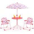 KOTEK Kids Picnic Table with Umbrella, Outdoor Table & 2 Folding Chairs, Cute Pattern Children’s Patio Furniture, Portable Kids Table and Chair Set for Backyard, Garden, Beach (Pink Butterfly) - color: Pink Butterfly