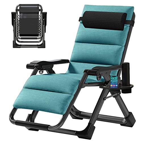 LILYPELLE Zero Gravity Chair, Premium Lawn Recliner Folding Portable Chaise Lounge with Detachable Cushion, Headrest and Cup Holder, Reclining Patio Lounger Chair - color: Linen Green, style: Zero Gravity Chair
