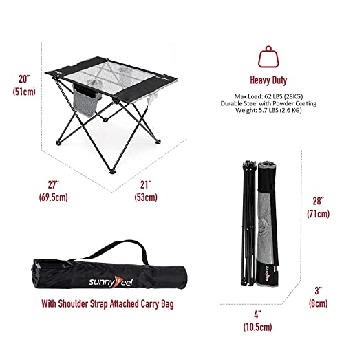 SUNNYFEEL Outdoor Folding Table | Lightweight Mesh Compact Camping Table, Roll Up Top 2 People Portable Camp Tables with Carry Bag for Picnic/Cooking/Beach/Travel/BBQ - color: Mesh-black-1set