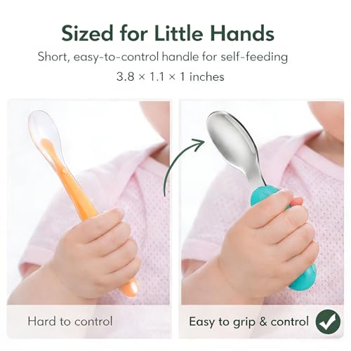 Baby Fork and Spoon Set with Carry Case Baby Training Utensils Self Feeding Toddler Silverware Silicone and Stainless Steel Kids and Toddler Utensil Set-Dinosaur - color: Dinosaur